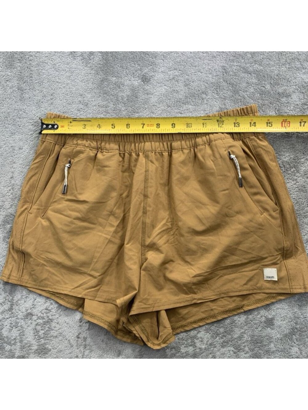 Vuori dash Women's Athletic Shorts in Mustard Brown - Picture 3 of 8